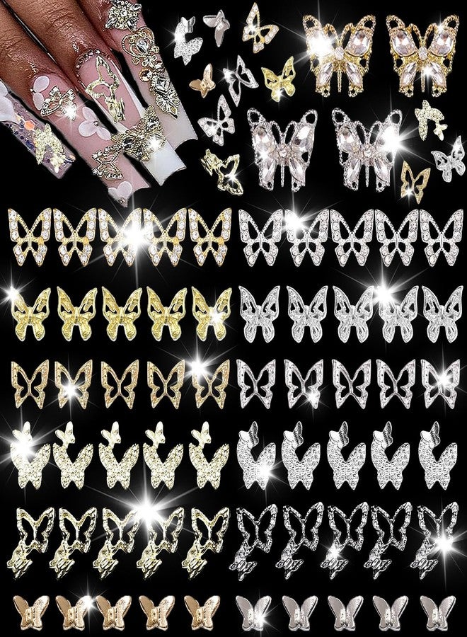 KACHIMOO 124 PCS Butterfly Nail Charms Gold Silver Nail Charms 3D Butterfly Charms for Nail Design - Image 1